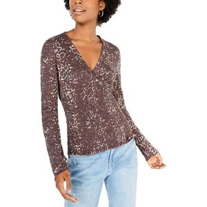 NWT Freshman Womens Juniors V neck Hacci Knit Smocked Pullover Top